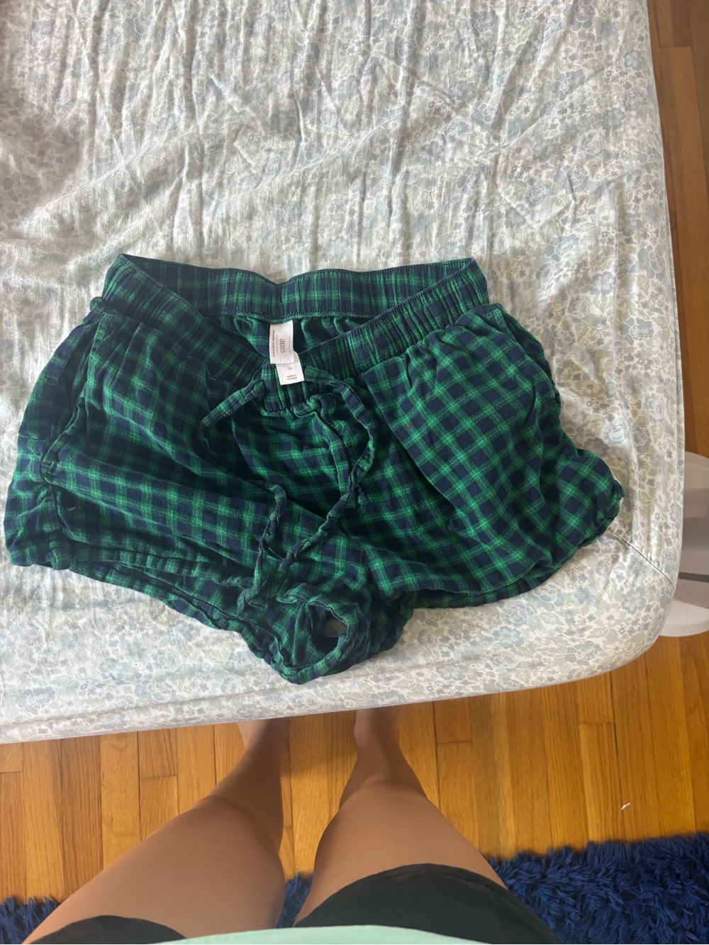 Auden Green and Navy Blue Plaid Cotton Lounge Shorts